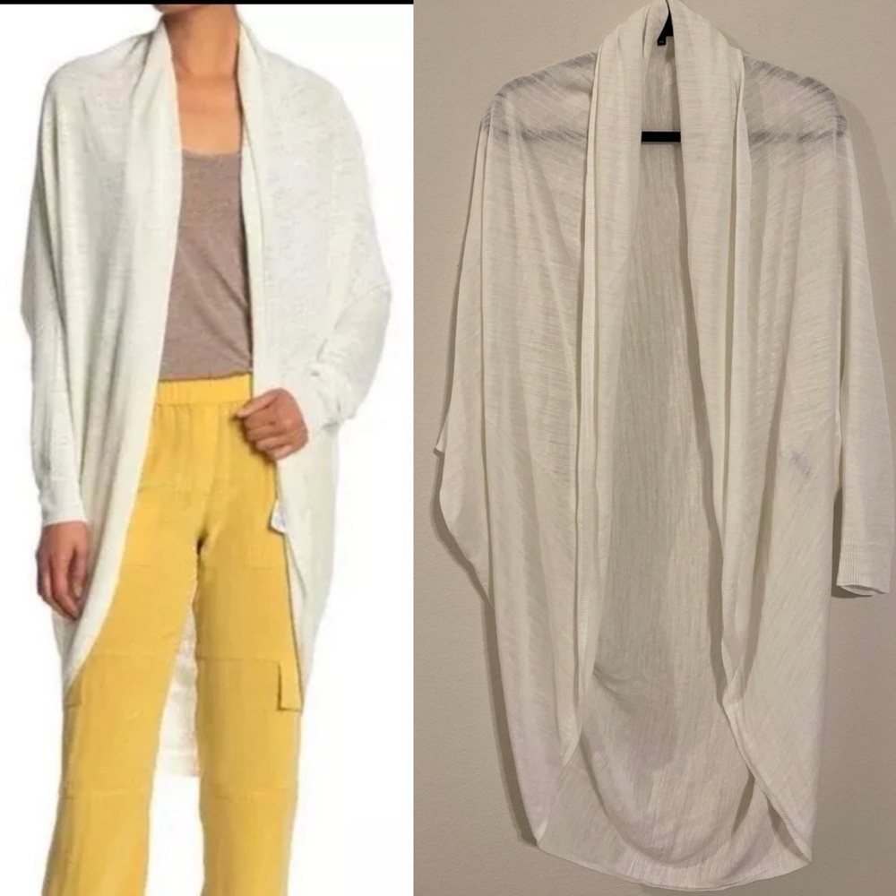 Theory Women's Knit Cardigan Sweater Small White Cocoon Longline Lagenlook